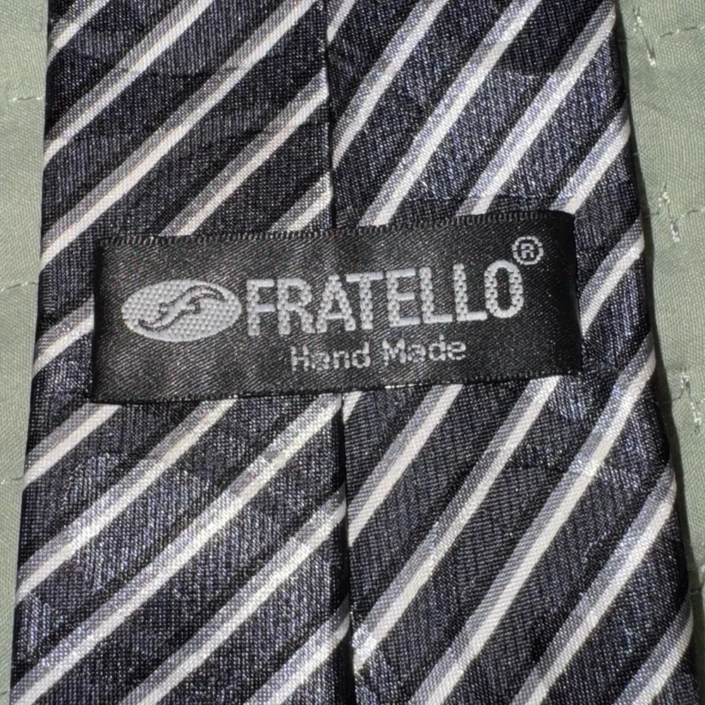Fatello hand made Classic Black and White Striped Tie.